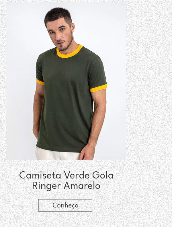 Camiseta Verde Gola Ringer Amarelo
